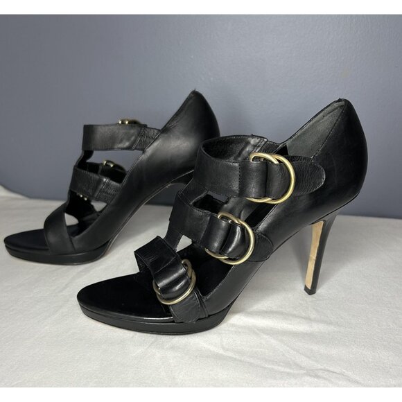 Vintage Cole Haan High Heels Shoes Women 8.5 Black Leather Buckle Strap Open Toe - Picture 11 of 16